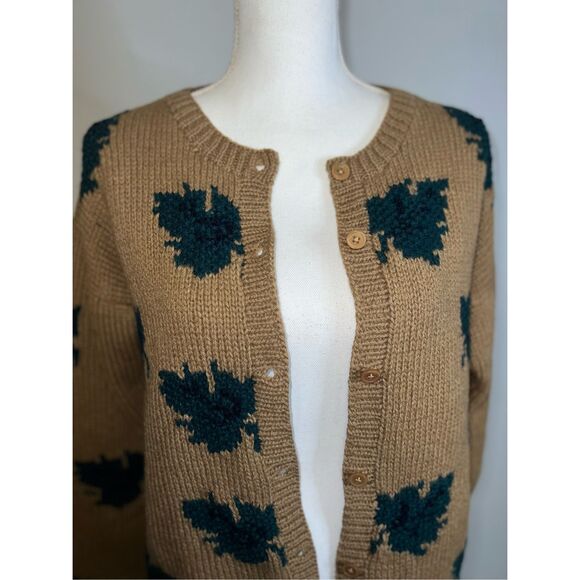Women’s SHETLAND WOOL Green Leaves Cardigan sz40 - Picture 6 of 8